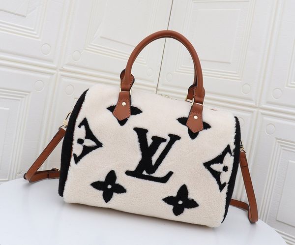 

Speedy 30 handbag brand winter lamb wool handbag women bag famou me enger bag genuine leather pillow female evening party houlder bag