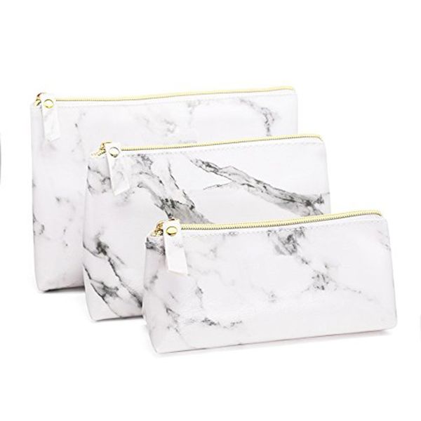 

hch-3pcs white marble cosmetic bag set women casual makeup pouch toiletry organizer case pouch storage makeup brushes bag
