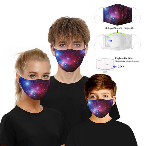 

night starry sky mask kids fancy washable with 5-layer carbon replaceable filter reusable dust warm windproof mask