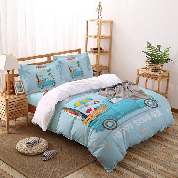 

surf beach truck vacation palm tree bedding set four sets of customized bed sheets bedding sets set luxury