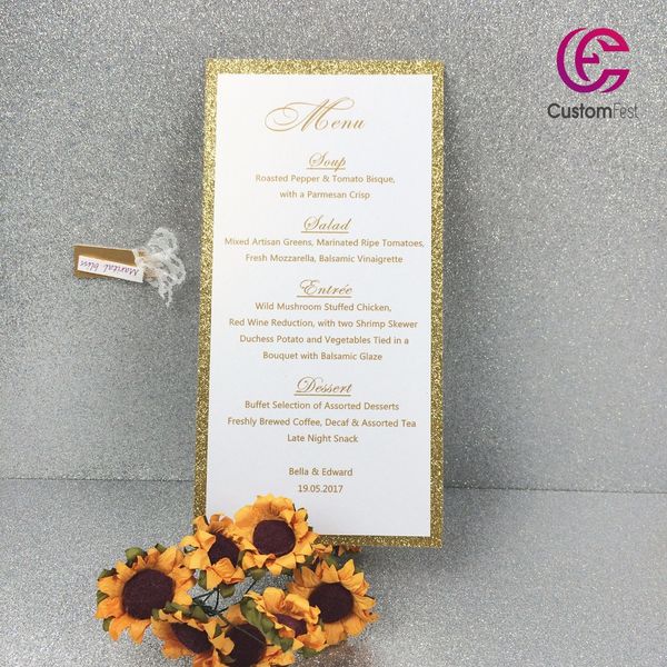 

30pcs/lot personalized menu two layers menu handmade gold glitter whole set available