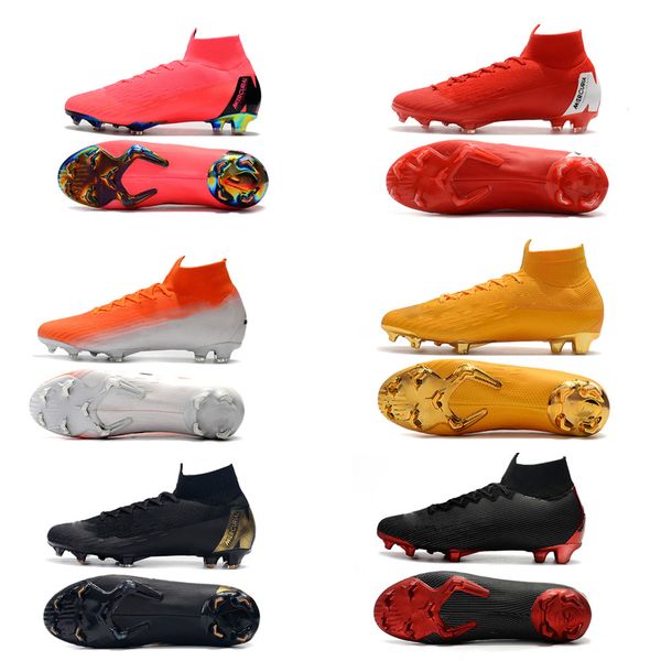

2020 mercurial superfly vi soccer shoes 360 elite fg kj 6 xii 12 cr7 se ronaldo neymar mens women boys outdor football boots cleats us3-11, Black