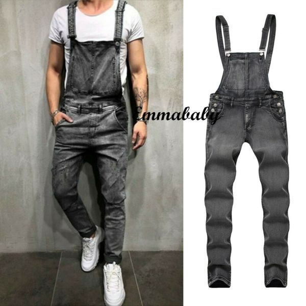 

2020 fashion men jeans denim pants boys casual ripped bib jumpsuit loose overalls, Black;blue