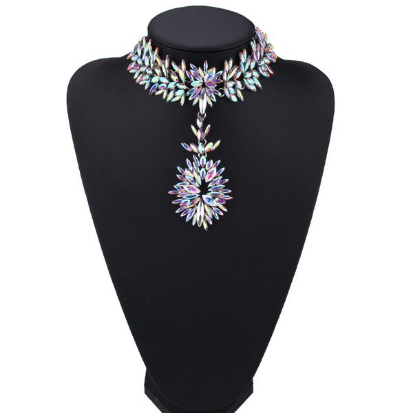 

wholesale- designer luxury golden glittering crystal zircon exaggerated flower pendant sweater choker statement necklace for woman 4 colors, Golden;silver