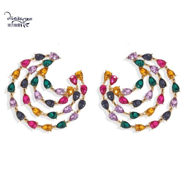 

dvacaman rainbow crystal beads hoop earrings for women bridal rhinestone big round statement earrings wedding jewelry ins, Golden;silver