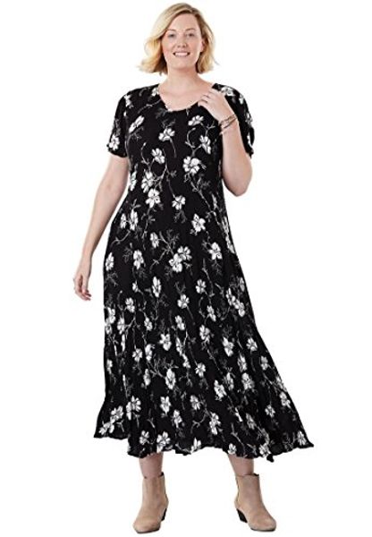 

woman within plus size petite crinkle dress, Black;gray