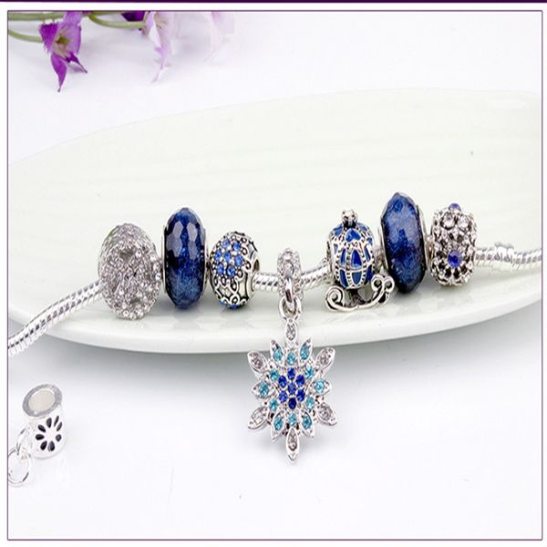 

snowflake pendant pumpkin carriage blue stars handmade bracelet glass beads beaded jewelry charm 925 sterling silver bracelet, Black
