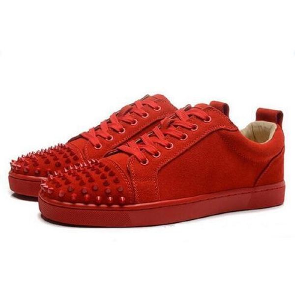 

роскошный красный bottom низкий top мужские кроссовки дизайнер шипы suede toe лето пару красной подошвой плоские ботинки, вскользь лоскутная, Black