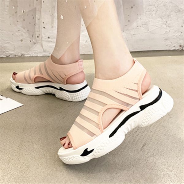 

woman sandals women elastic band wedges women's comfortable platfrom sock open toe shoes ladies beach shoes female footwear, Black