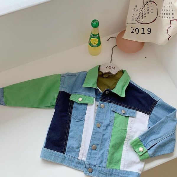 

2019 new arrival girls boys denim patchwork coat autumn full sleeve fashion kids jacket 2-7 years px300, Blue;gray