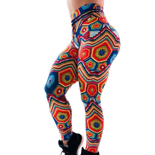 

print elastic leggings women high waist workout fitness female sporting jacquard push up slim leggins, Black