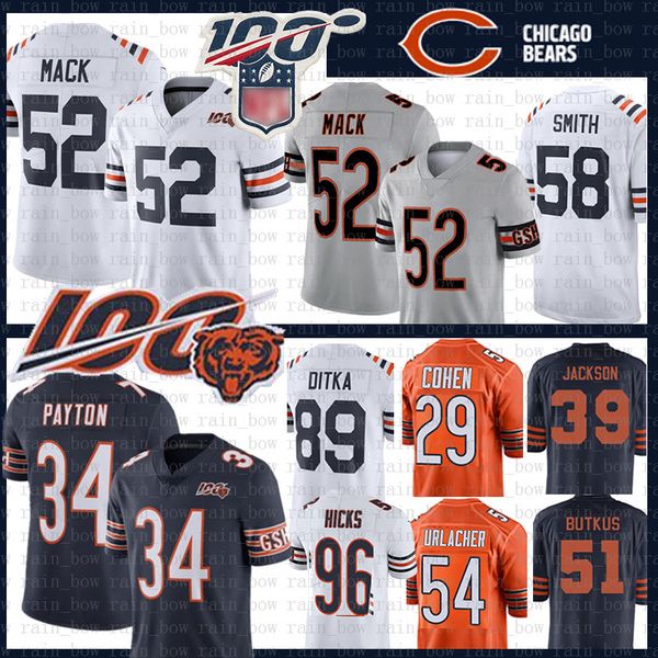 

mens 52 khalil mack chicago bear 34 walter payton jersey 58 roquan smith 54 brian urlacher 89 mike ditka 29 tarik cohe 96 akiem hicks 01, Black;red