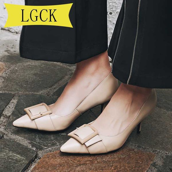 

plus size 34-39 high heels shoes genuine leather women pumps beige woman shoes pointed toe wedding party new, Black