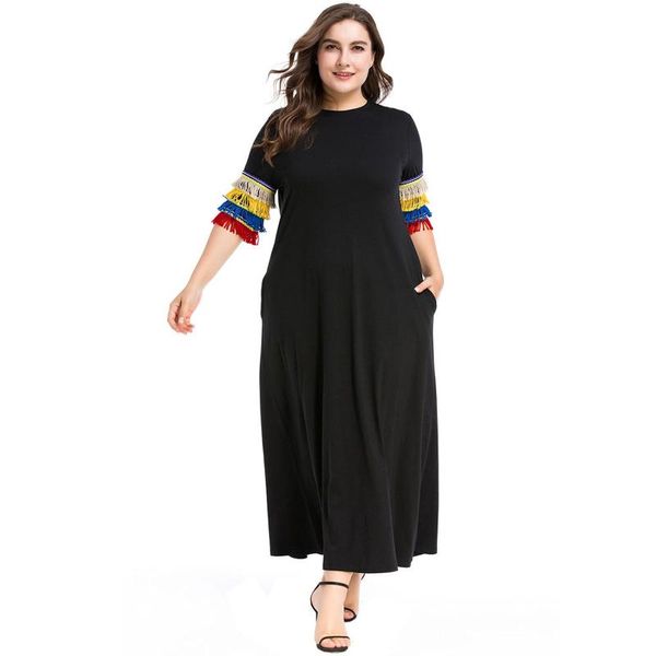 

urban casual european-style style dress muslim muslim dress large size women's xl, Black;gray