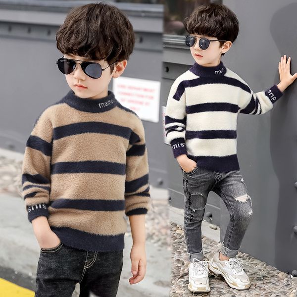 

striped fleece sweater for boy 2019 new winter warm christmas sweater kids boys long sleeve boys jumper, Blue