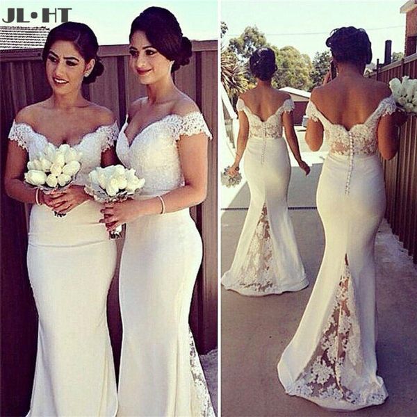 

elegant new mermaid evening dresses prom gown applique elastic satin short sleeve v-neck off shoulder evening dress custom made, White;black
