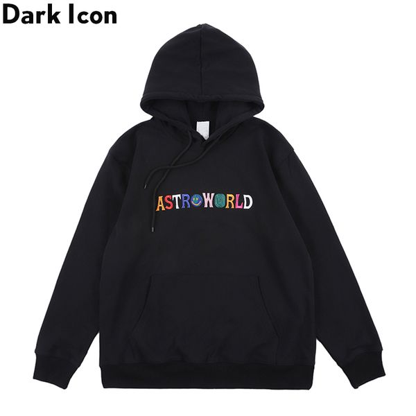

dark icon letters embroidery hip hop hoodies street men's sweatshirts with hoodie streetwear terry material hooded men, Black