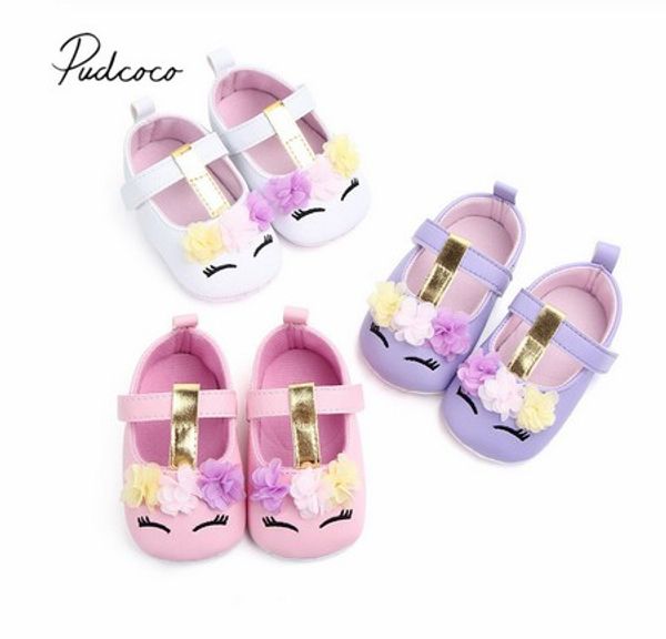 

2020 brand new toddler baby girls flower unicorn shoes pu leather shoes soft sole crib spring autumn first walkers 0-18m, Black