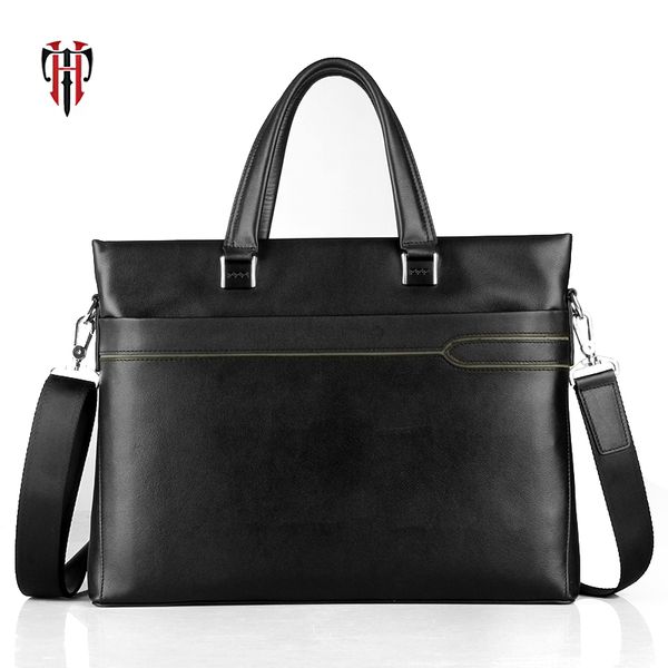 

tianhoo genuine leather man bags cow leather briefcase 14 inch lapshoulder bag for men male hand package fashion men totes