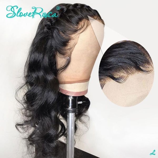 

body wave peruvian remy hair 130% density 13x4 lace front human hair wigs for black women bleached knots baby slove rosa, Black;brown
