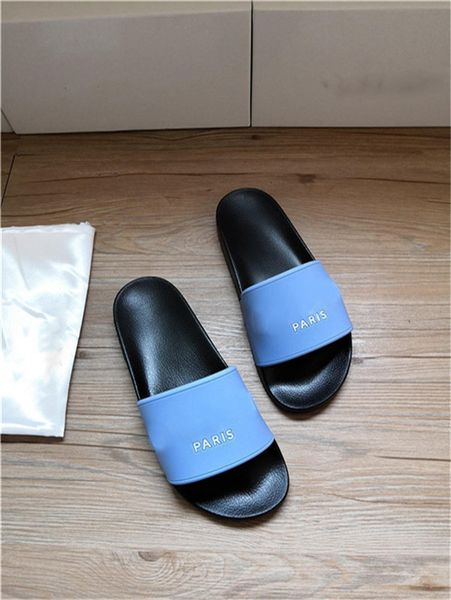 

new paris luxury designer sliders mens womens summer sandals beach slide slippers ladies flip flops loafers sky blue chaussures size36-45, Black