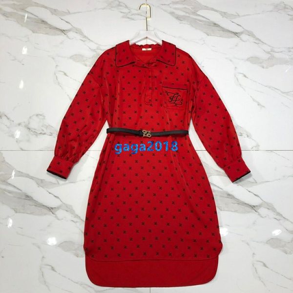 

high end женщины девушки короткая рубашка платье пэчворк на всем протяжении монограмма письмо пояс печати с длинным рукавом hi-lo юбка взлет, Black