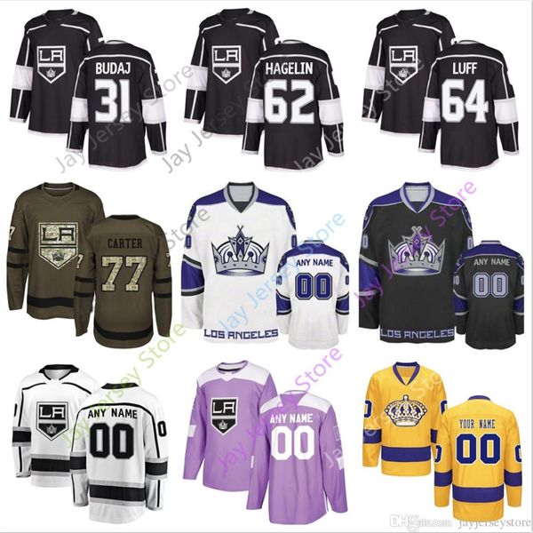 

Peter Budaj Carl Hagelin Matt Luff Jerseys 2019 Men Women Youth Kid Winter Classic Los Angeles Kings Salute to Service Cheap