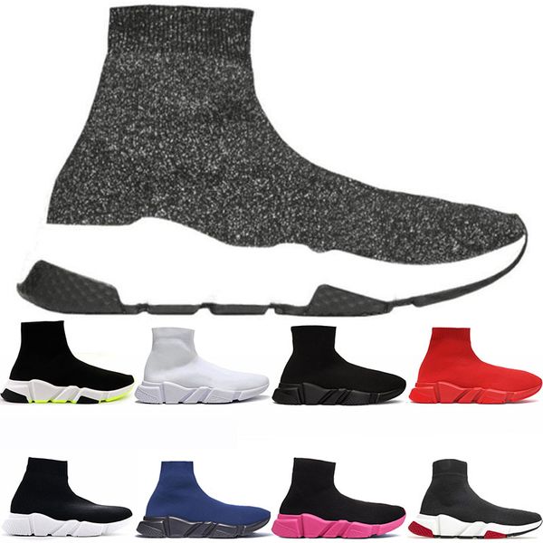 

2019 new casual shoes paris speed trainers knit sock shoe fashion luxury designer mens womens sneakers shoe high with box, White;red