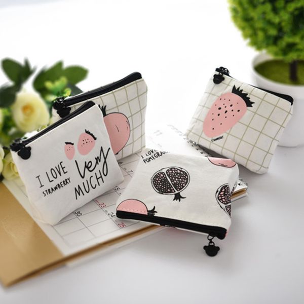 

1pc sweet talk fruit canvas purse card key mini purse pouch canvas bag small zipper coin card holder wallet available, Red;black