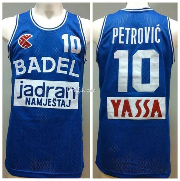 Numero di petrovic drazen blu 10 #10 badel kk cibona baloncesto retro basket jersey maschi ed personalizzato