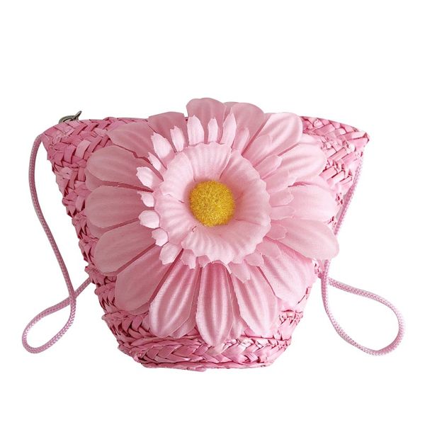 

children toys flower design zipper cross-body handbag fashion girls kids straw shoulder messenger bag toys