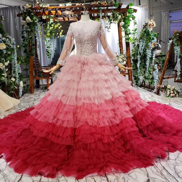 

элегантные вечерние вечерние платья 2019 каскадные рюшами кружева вуаль иллюзия о шеи с длинным рукавом из тюля зашнуровать назад дубай абая, Black;red