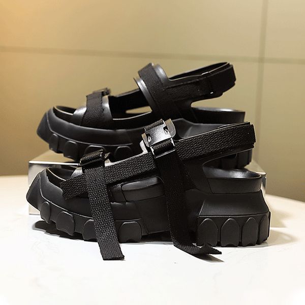 

thick sole mens ro sandals summer big size men gladiator sandals fashion platform sandalias piel hombre 13#22/20d50, Black