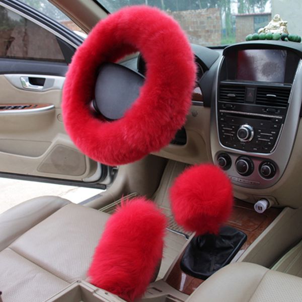 

nicecnc steering wheel cover handbrake change lever cover 15"fuzzy plush