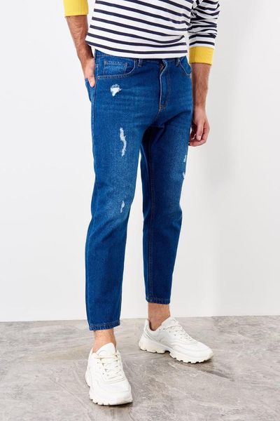 

trendyol indigo male destroylu relax fit jeans new tmnss19ke0001, Blue