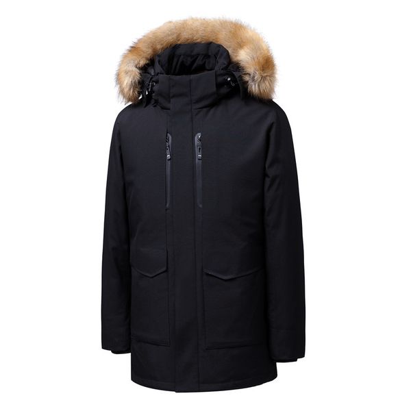 

90% white duck down jacket men's winter coat long down parkas hooded raccoon fur warm thicken casual lovers outerwear, Black