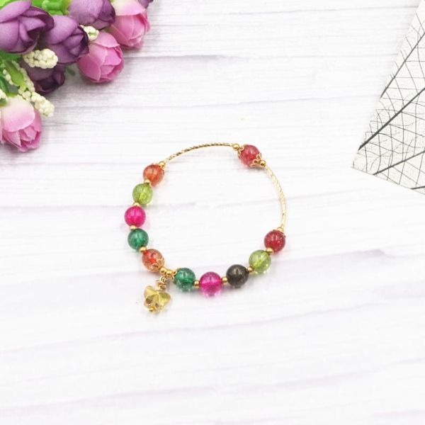 

beaded bracelet colorful tourmaline crystal stone bracelets bangles for women girl butterfly pendant wristband jewelry 7.5" b320, Golden;silver