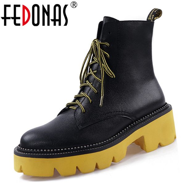 

fedonas autumn winter motorcycle boots fashion short boots genuine leather high heels women anke night club shoes woman, Black