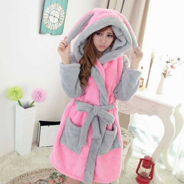 

2019 spring new warm sleeping robe sleep lounge home indoor clothes women girls fleece cute cartoon nightgown nightdress 6q2544, Black;red