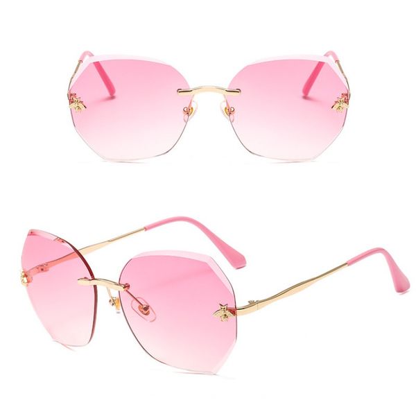 

fashion polygon trimmed sunglasses woman retro travel beach metal rimless eyeglasses lady driving sports eyewear 2208, White;black