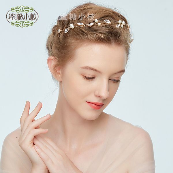 

npason 2019 fashion women md231 ma'am pearl rhinestone manual hair band bride wedding wedding dress headwear accessory, Golden;white