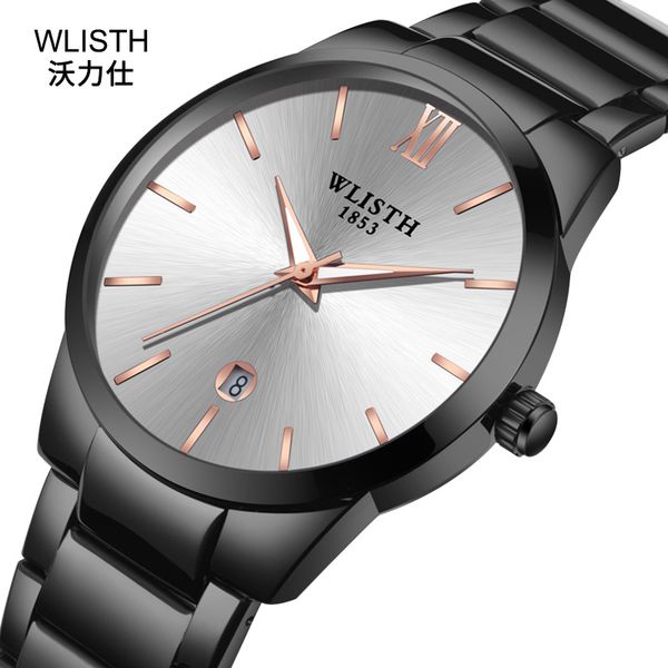 

2019 wlisth men waterproof business black stainless steel quartz ultra-thin wrist male clock relogio masculino, Slivery;brown