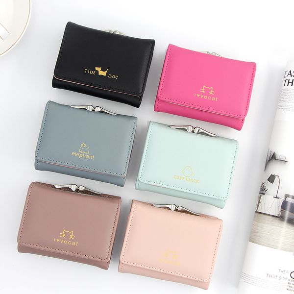 

hipping 2019 new girl's small wallet student's zero wallet korean version women's short cute three fold coin bag, Red;black