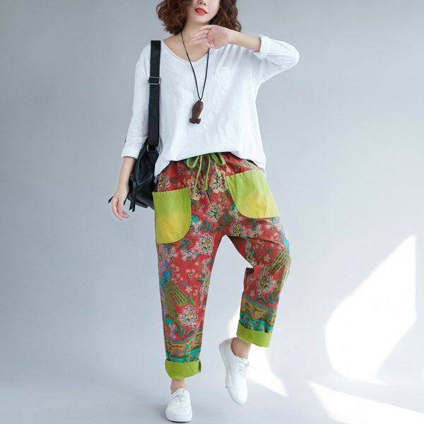 

2019 vintage full length elastic waist softener loose jeans lace up casual mid waist mixed colors pockets denim pants, Blue