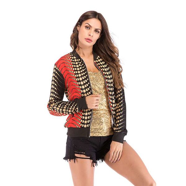 

печать leopard куртка женская dot zipper up ретро пальто осень зима с длинным рукавом basic plus размер короткие biker куртки, ветровки женс, Black;brown