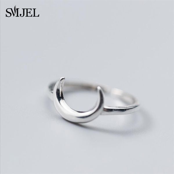 

smjel 100% 925 sterling silver half moon rings for women christmas gift crescent deer horn ring lady fashion jewelry wholesale, Golden;silver