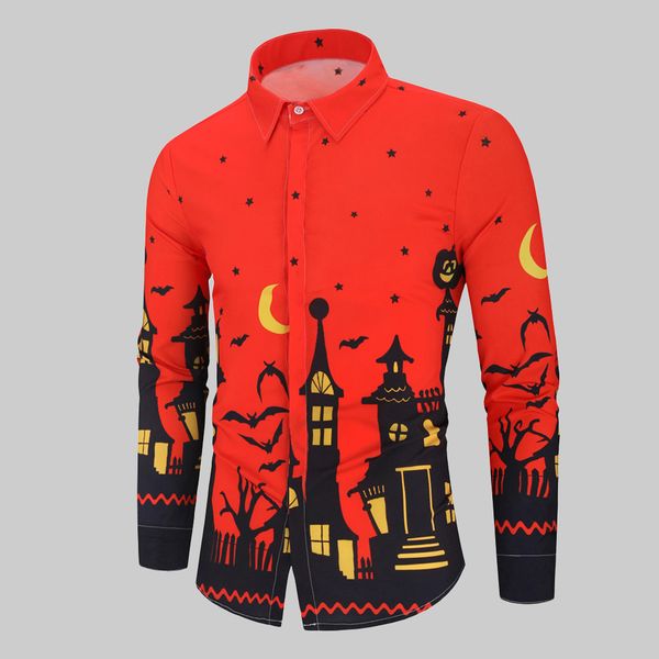 

2019 shirt fashion men's casual turn-down button print halloween long sleeve streetwear camisa masculina chemise homme, White;black