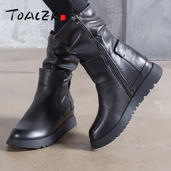 

handmade mid-barrel boots, leather autumn\/winter single boots, casual cowhide boots, Black
