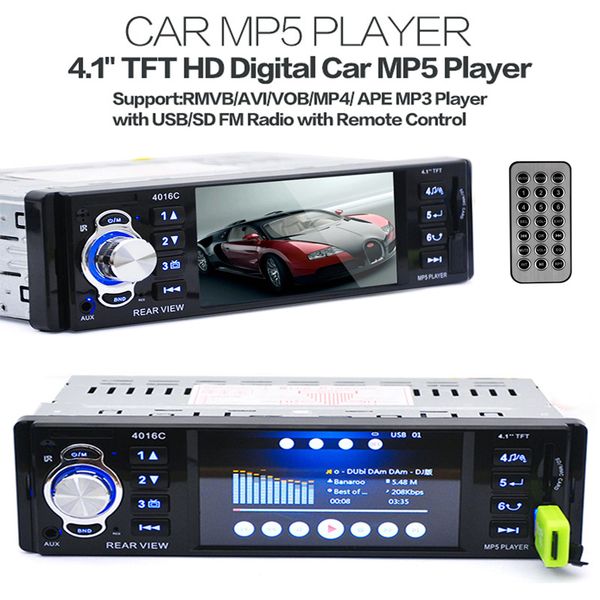 

new 12v car mp4 mp5 player support rear view camera 4.1" tft hd digital stereo fm radios mp3 mp4 audio video usb sd in-dash