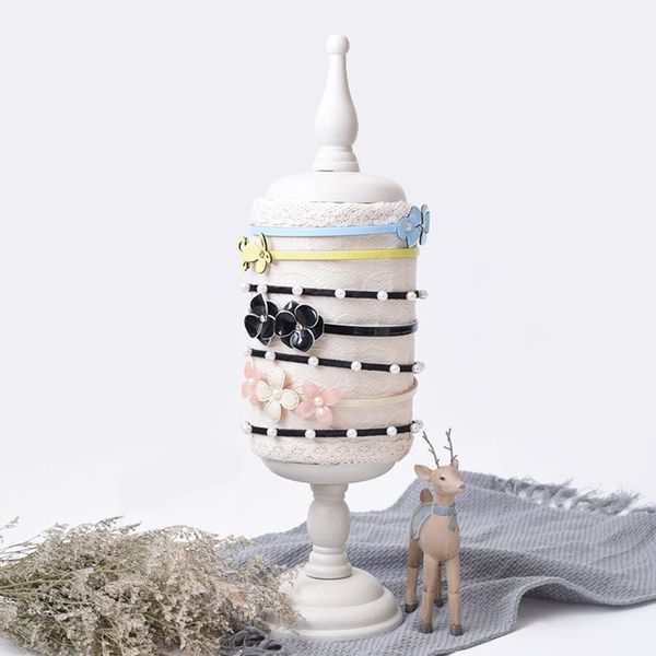 

[ddisplay]hollow spindle white hair band accessories organizer graceful headband standing showcase retro style beauty hoops display holder, Black;white